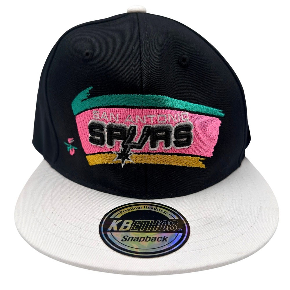 KBETHOS San Antonio Spurs Snapback Hat Black White Retro Embroidered KNW1467